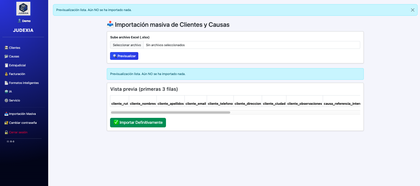 Importación masiva Judexia